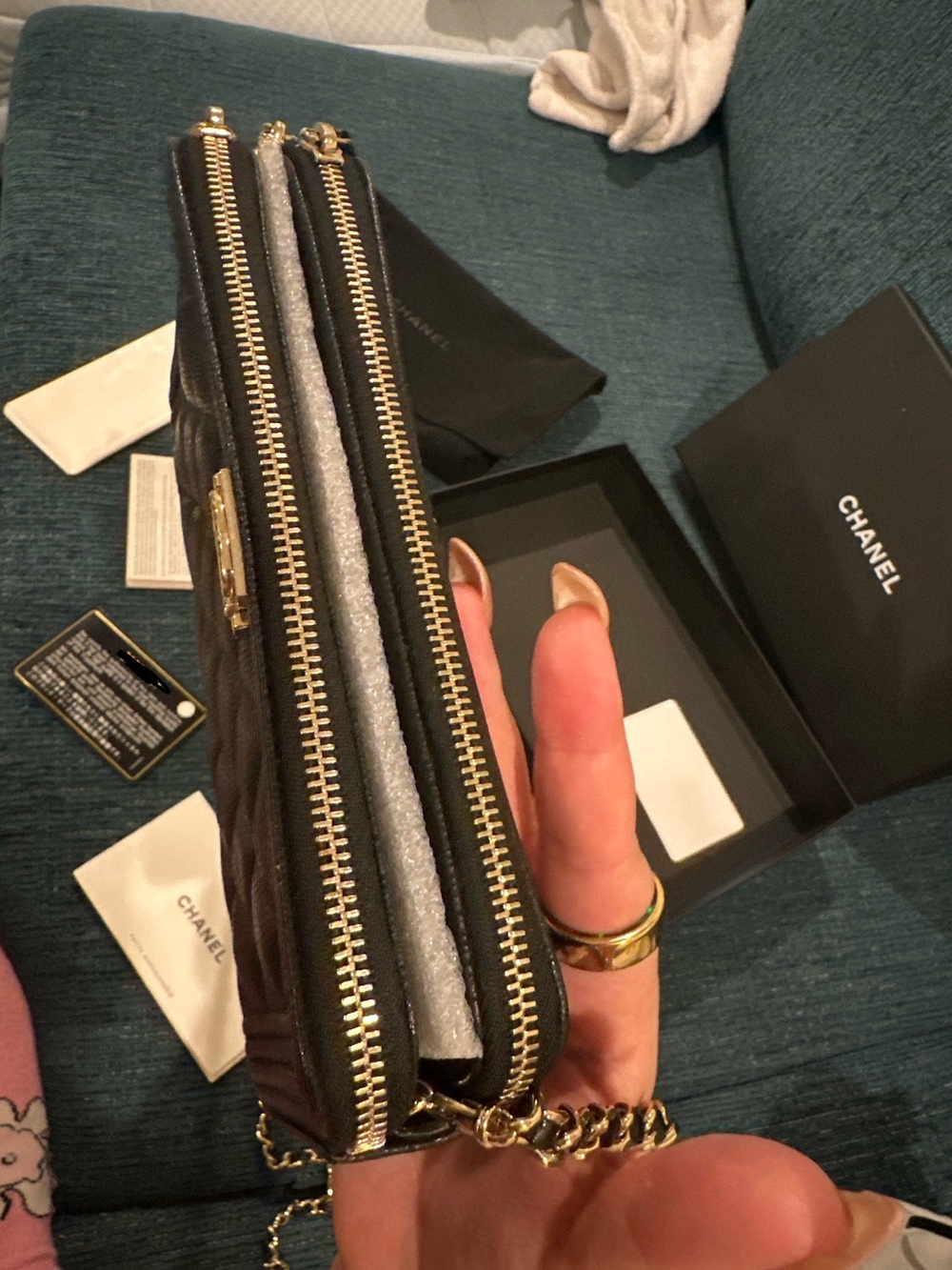 Chanel Boy Black Quilted Caviar Leather Wallet on Chain - Picture 4 of 5